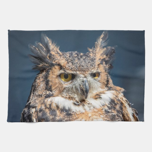 Great Horned Owl Portrait Tea Towel (Horizontal)