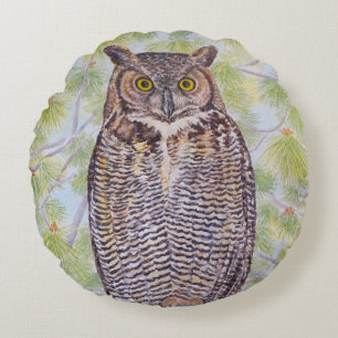 Great Horned Owl Round Cushion