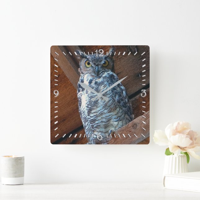 Great Horned Owl Square Clock (Home)