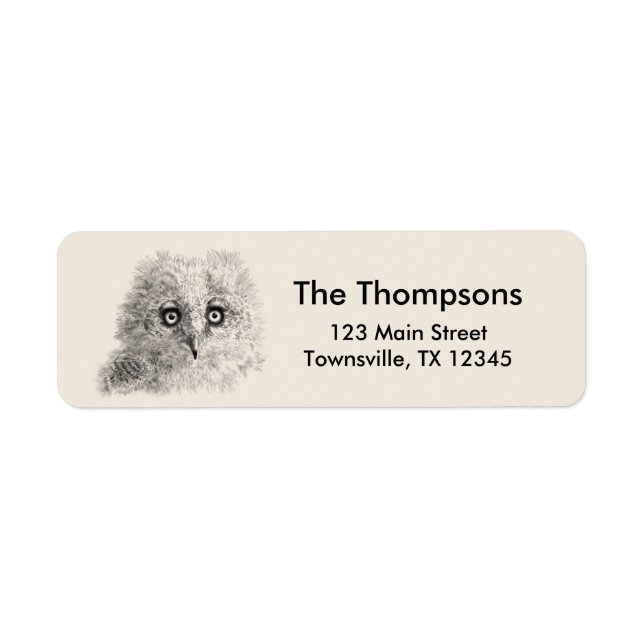 Great Horned Owlet Drawing Return Address Label (Front)