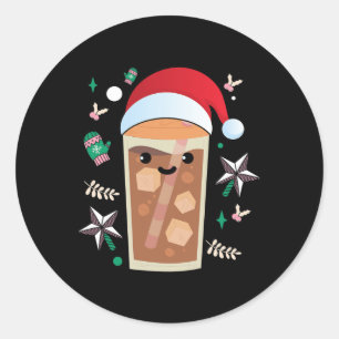 Great Iced Coffee Santa Christmas Design Espresso Classic Round Sticker