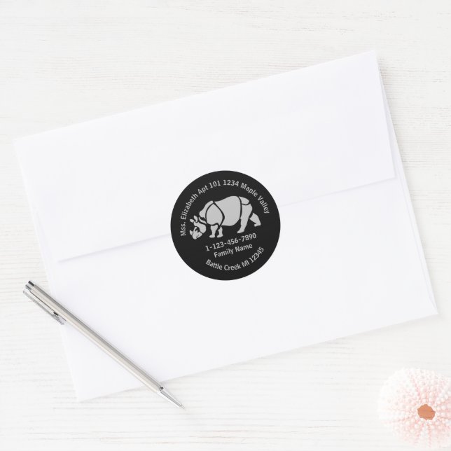 Great Indian Rhinoceros Rhino Family Home Address Classic Round Sticker (Envelope)