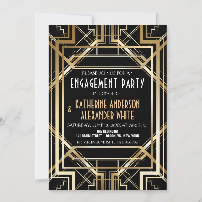 Great Inspired Art Deco Engagement Party Invitatio Invitation (Front)