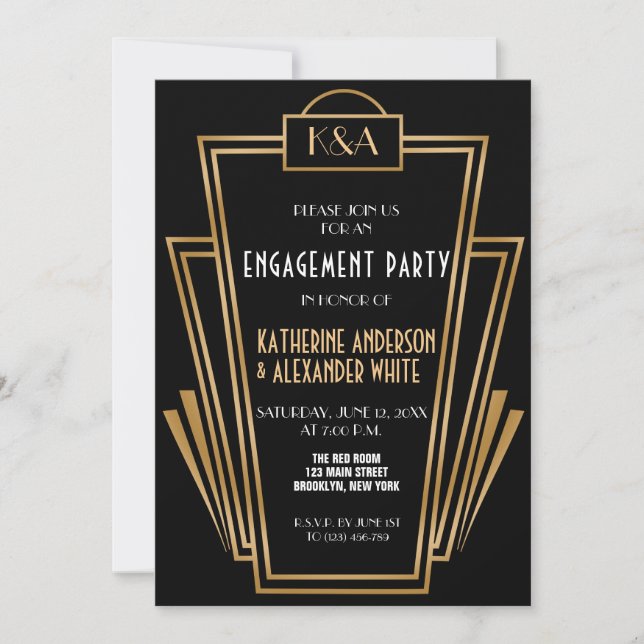 Great Inspired Art Deco Engagement Party Invitatio Invitation (Front)