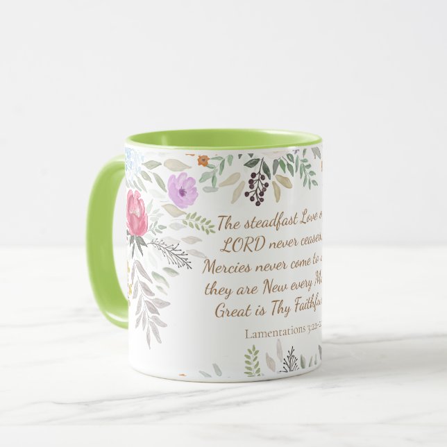 Great is Thy Faithfulness Watercolor Floral Mug (Front Left)