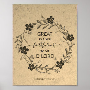 GREAT IS YOUR FAITHFULNESS Floral Rustic Christian Poster