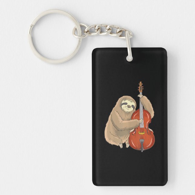 Great Jazz Sloth Playing Contrabass Cello Key Ring (Front)