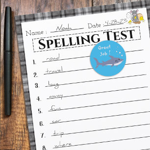 Great Job Cartoon Shark Blue Reward Stickers