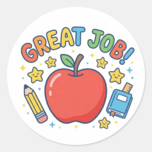 Great Job! Cute Red Apple Classroom Reward Sticker