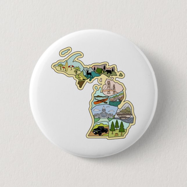 Great Lake State Michigan Vintage Illustrated Map 6 Cm Round Badge (Front)