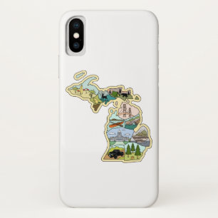 Great Lake State Michigan Vintage Illustrated Map iPhone X Case