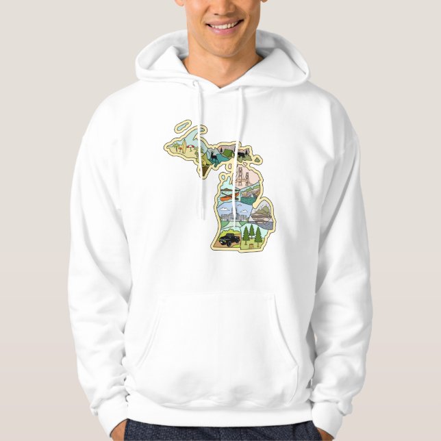 Great Lake State Michigan Vintage Illustrated Map Hoodie (Front)