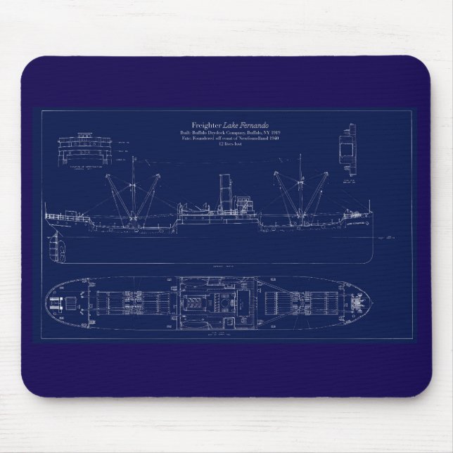 Great Lakes Freighter Lake Fernando Blueprint Mouse Pad (Front)