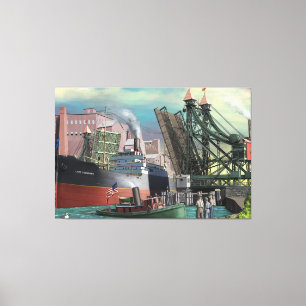 Great Lakes Freighter Passing Through Buffalo Jack Canvas Print