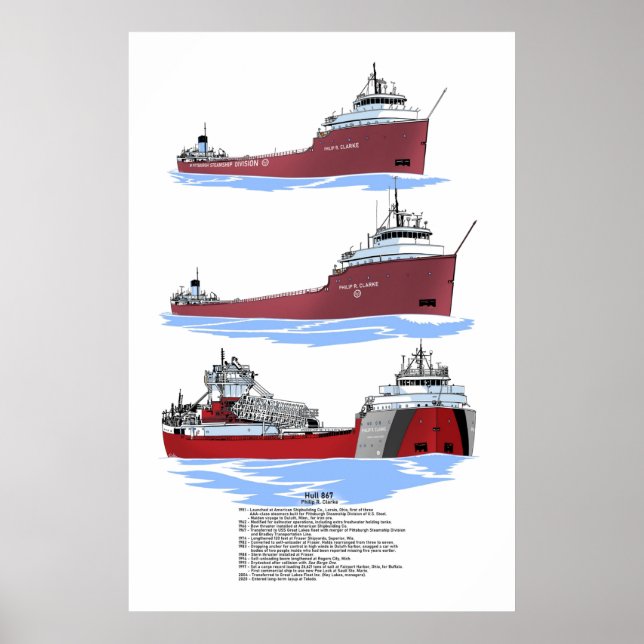 Great Lakes freighter Philip R. Clarke history Poster (Front)