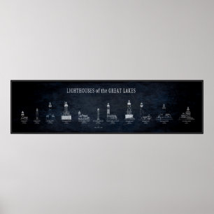 GREAT LAKES LIGHTHOUSES BLUEPRINT POSTER