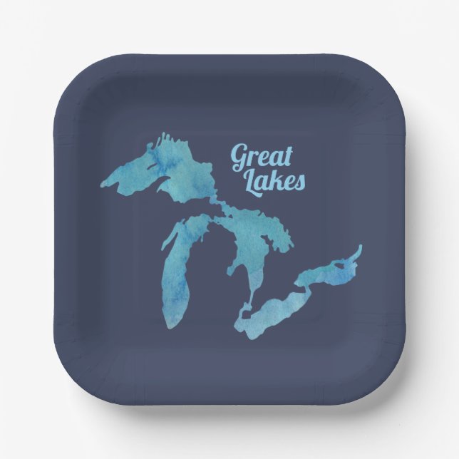 Great Lakes map outline silhouette Paper Plate (Front)