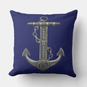 Great Lakes MICHIGAN anchor nautical Cushion