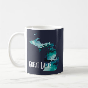 Great Lakes Michigan State Map Blue Watercolor Coffee Mug