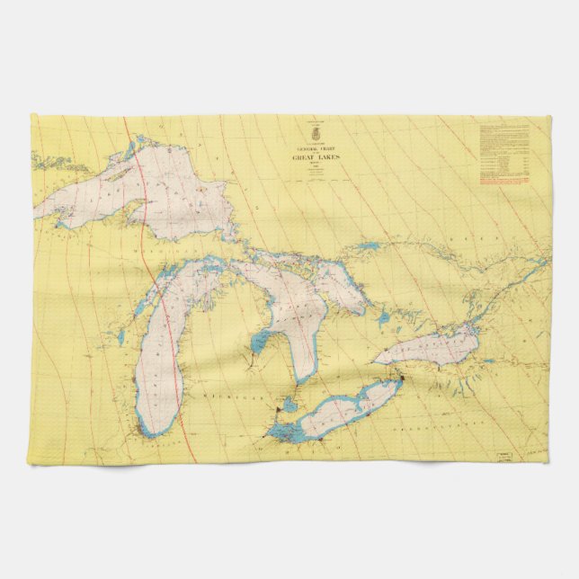 Great Lakes Nautical chart map Tea Towel (Horizontal)