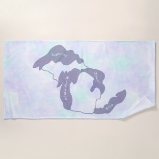 Great Lakes of Michigan Watercolor Map Beach Towel