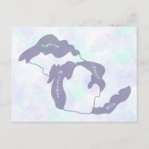 Great Lakes of Michigan Watercolor Map Postcard