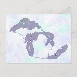 Great Lakes of Michigan Watercolor Map Postcard