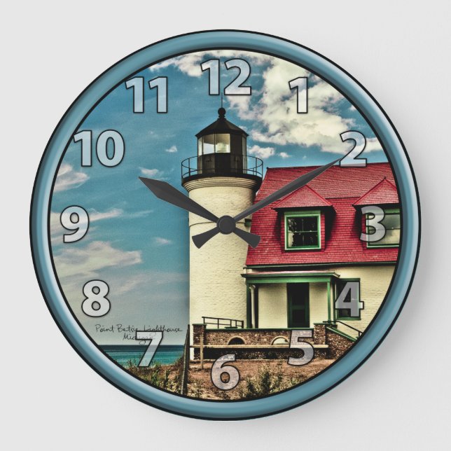 Great Lakes Pt. Betsie Lighthouse on Lake Michigan Large Clock (Front)