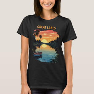 Great Lakes Tropical Sunset Retro Travel T-Shirt