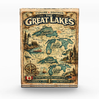 Great Lakes Vintage Map Destination Photo Block