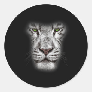 Great Lion Cat Face With Dark Green Eyes Crazy Art Classic Round Sticker