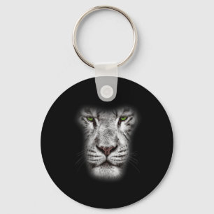 Great Lion Cat Face With Dark Green Eyes Crazy Art Key Ring