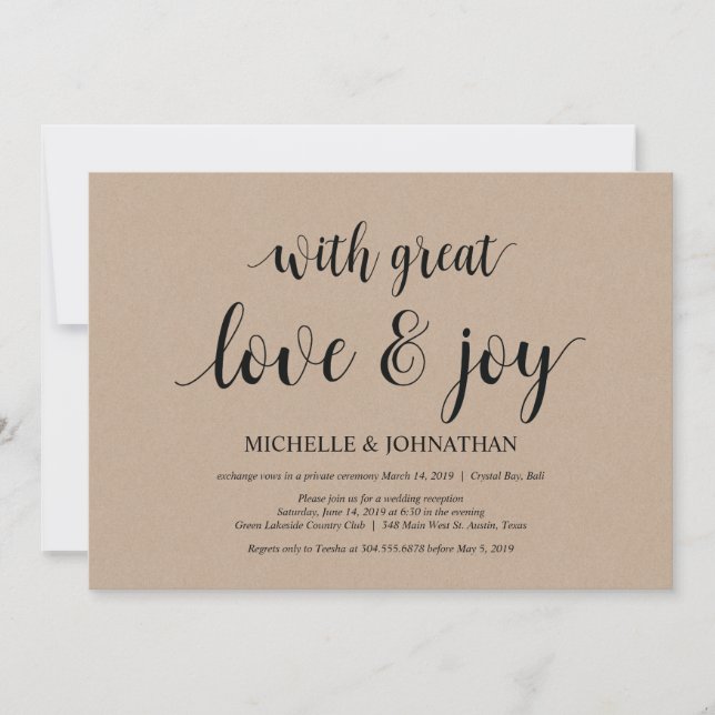 Great love and joy, Wedding Elopement Invites (Front)