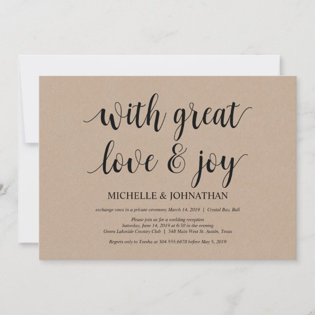 great love and joy, Wedding Elopement Invites (Front)