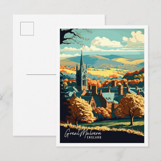 Great Malvern England vintage travel illustration Postcard (Front/Back)