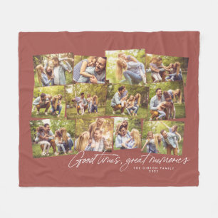 Great memories terracotta 12 photo collage family fleece blanket