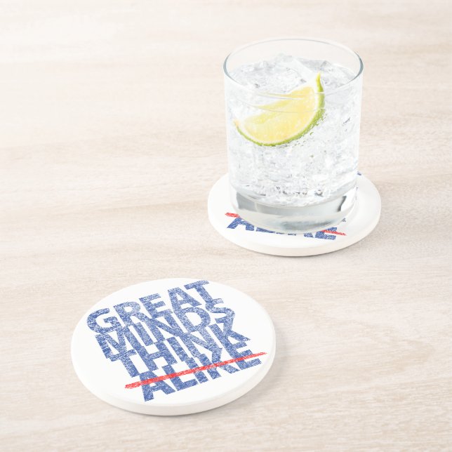 Great Minds Think Blue Text Coaster (Side)