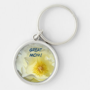 Great Mum! keychain White Rose Flower