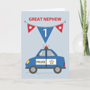 Great Nephew 1st Birthday Blue Police Car Card