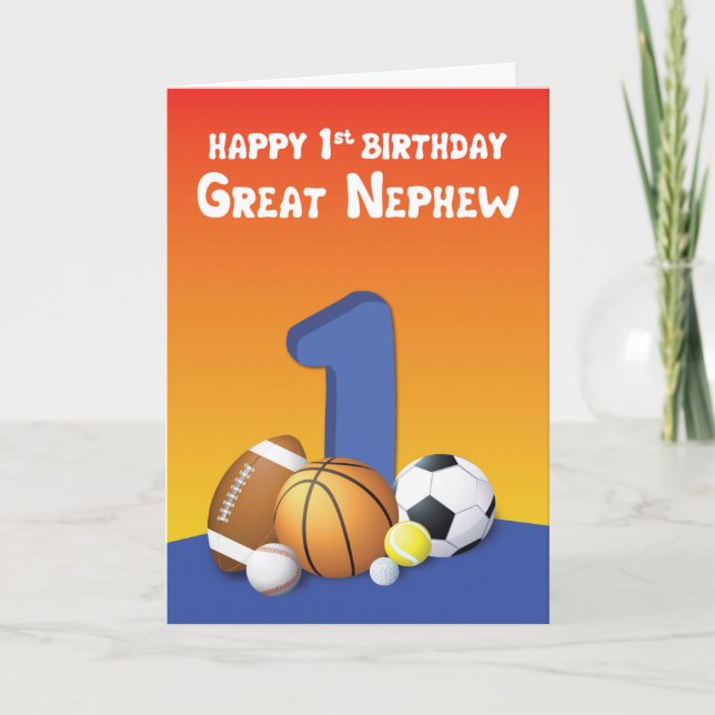 Great Nephew 1st Birthday Sports Balls Card (Front)