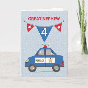 Great Nephew 4th Birthday Blue Police Car Card