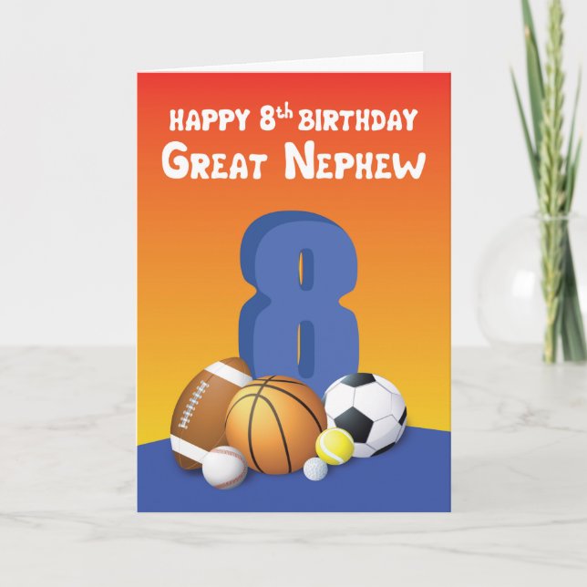Great Nephew 8th Birthday Sports Balls Card (Front)