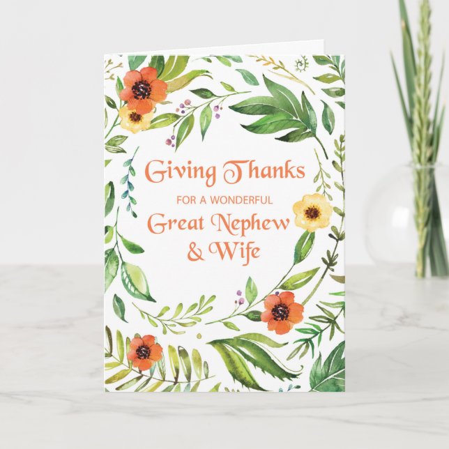 Great Nephew and Wife Give Thanks Thanksgiving Card (Front)