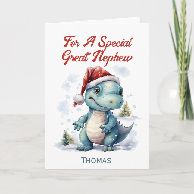 Great Nephew Christmas Dinosaur Holiday Card (Front)