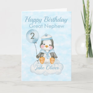 Great Nephew Penguin 2nd Birthday Card