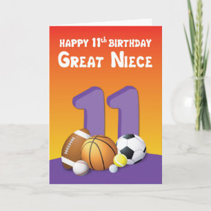 Great Niece 11th Birthday Sports Balls Card
