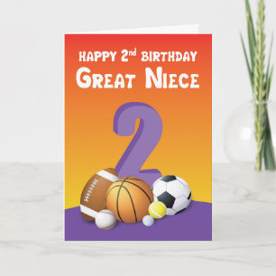 Great Niece 2nd Birthday Sports Balls Card