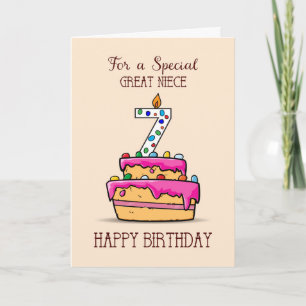 Great Niece 7th Birthday, 7 on Sweet Pink Cake Card