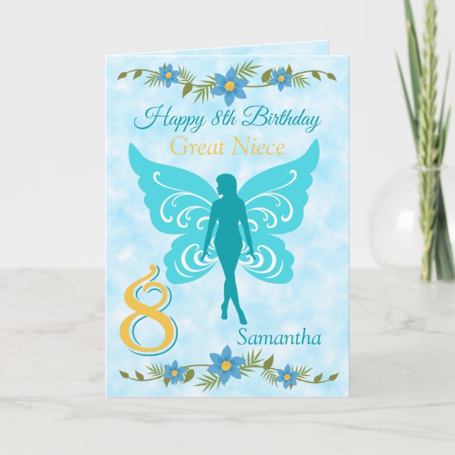 Great Niece 8th Blue Fairy Birthday Card (Front)