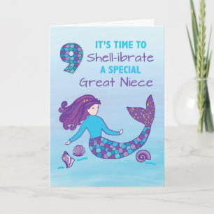 Great Niece 9th Birthday Sparkly Look Mermaid Card